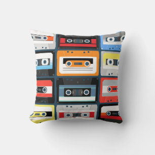 Compact cassettes. Set. Vintage illustration flat  Cushion