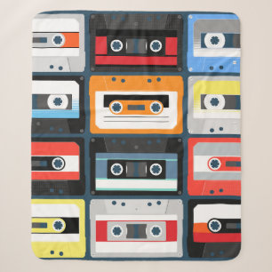 Compact cassettes. Set. Vintage illustration flat Sherpa Blanket