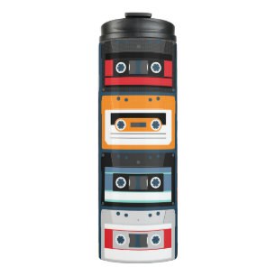 Compact cassettes. Set. Vintage illustration flat Thermal Tumbler
