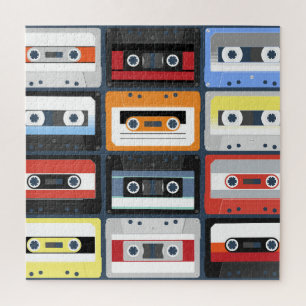 Compact cassettes: vintage flat design. jigsaw puzzle