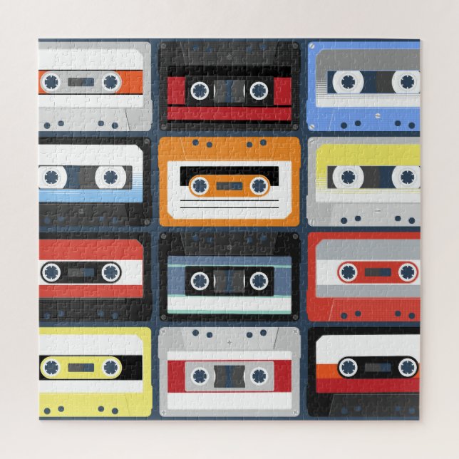 Compact cassettes: vintage flat design. jigsaw puzzle (Vertical)