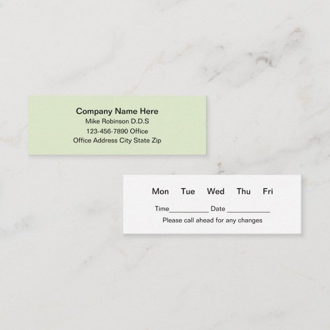 Compact Dentist Office Appointment Cards (Front/Back)