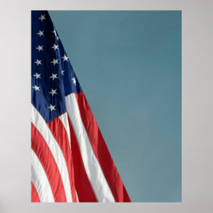 COMPACT PHOTO BACKDROP - US Flag on Blue Grey Poster
