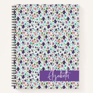 Compact Purple and Teal Floral Spiral Notebook
