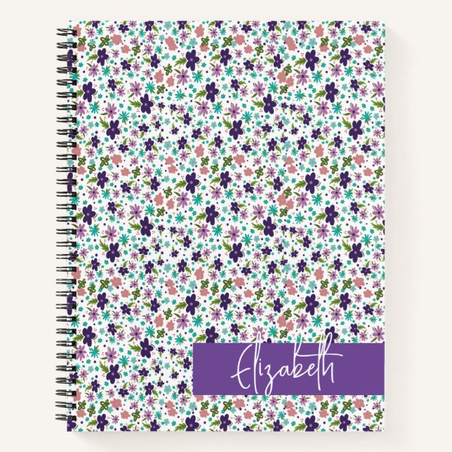 Compact Purple and Teal Floral Spiral Notebook (Front)