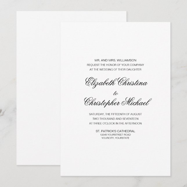 Compact Traditional Elegance (No Reception) Invitation (Front/Back)