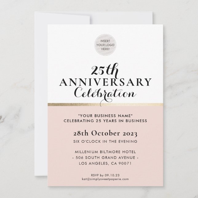 COMPANY ANNIVERSARY elegant black blush pink gold Invitation (Front)