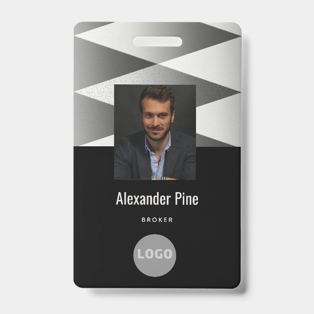 Company Black White Employee ID Logo Name Photo Badge (Front)