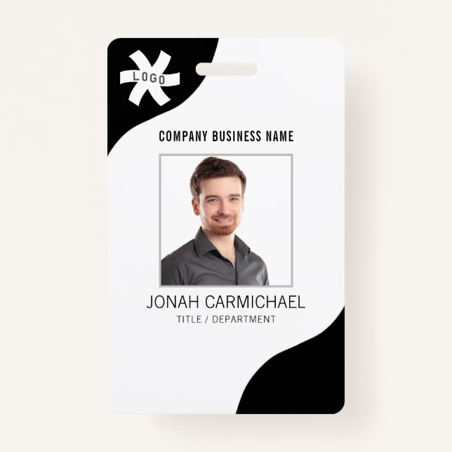 Company Business Editable Black Photo ID ID Badge (Front)