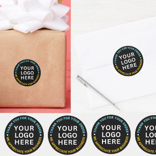 Company Business Logo   Black Branded Thank You  Classic Round Sticker