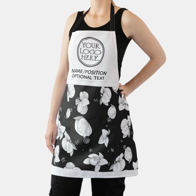 Company business logo promotional orchid black apron (Insitu)