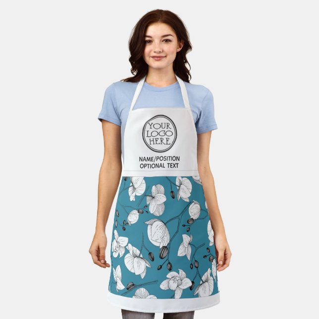 Company business logo promotional orchid turquoise apron (Worn)