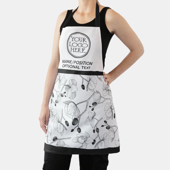 Company business logo promotional white orchids apron (Insitu)