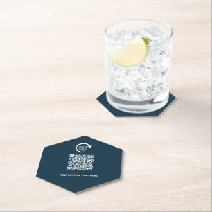 Company Business Logo QR Code   Navy Blue Paper Coaster