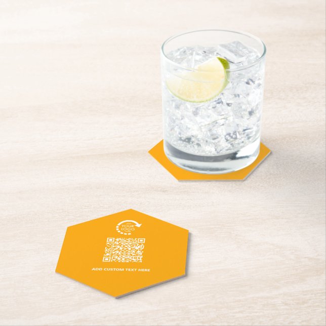 Company Business Logo QR Code | Retro Gold Paper Coaster (Insitu)