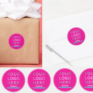 Company Business Logo & Social Media Create Pink Classic Round Sticker
