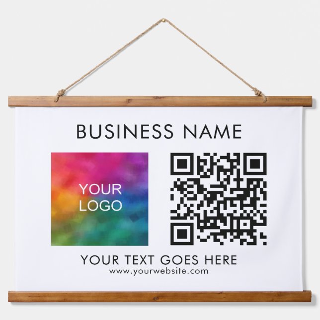 Company Business QR Code Logo Text Customers Hanging Tapestry (Front)