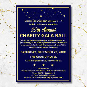 Company Charity Gala Ball Elegant Blue Gold Custom Invitation