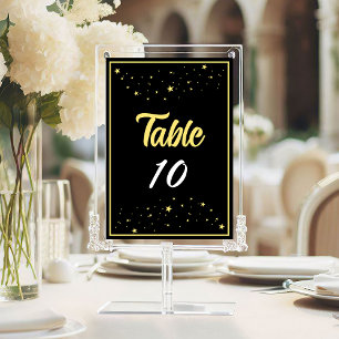 Company Charity Gala Ball Event Elegant Gold Black Table Number