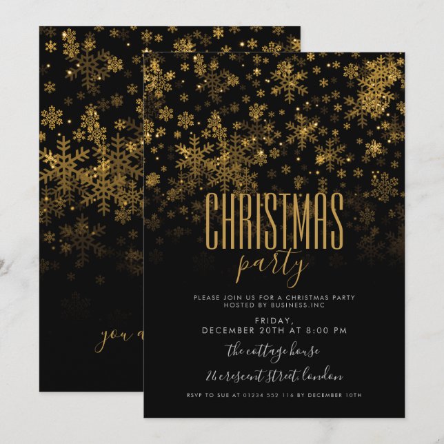 Company Christmas Holiday Party Gold Black Invitation (Front/Back)
