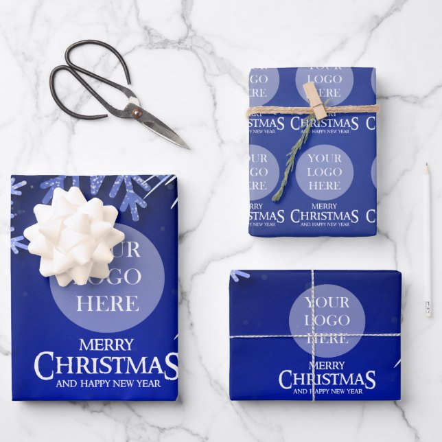 Company Christmas Logo Royal Blue Wrapping Paper Sheet (Front)