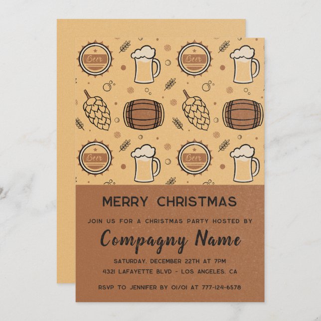 Company Christmas Party Beer Rustic Invitation (Front/Back)