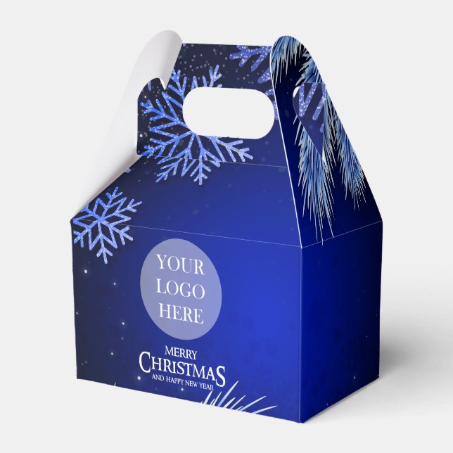 Company Christmas Party Blue Logo Personalised Favour Box (Front Side)