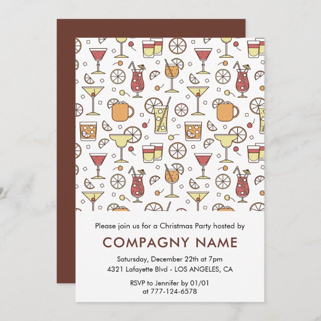 Company Christmas Party Cocktail Pattern  Invitation (Front/Back)
