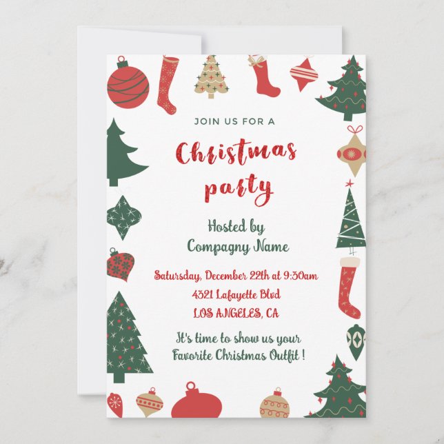 Company Christmas Party  Cute Trees Socks Invitation (Front)