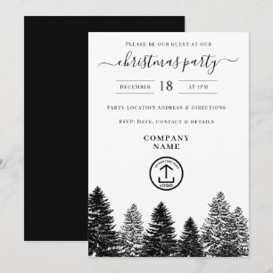 Company Christmas Party Holiday Black White Pines Invitation