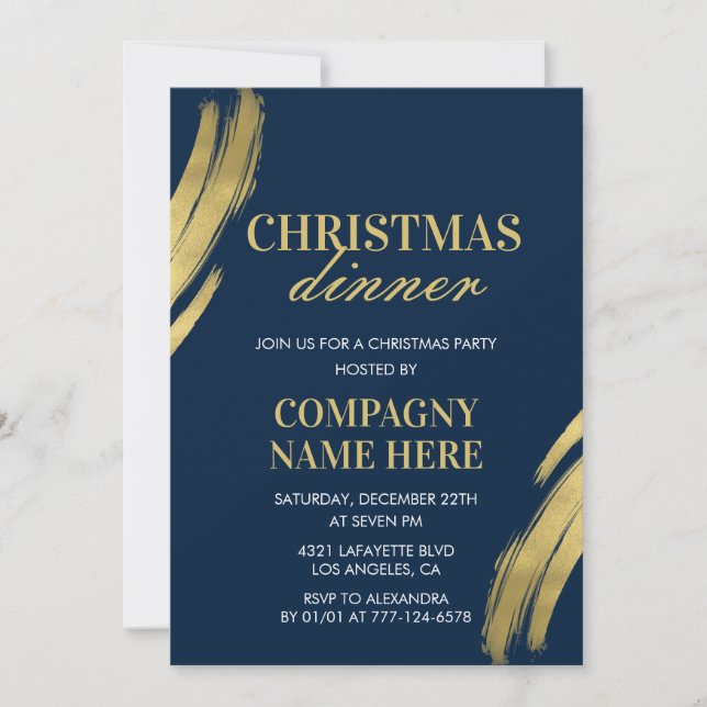 Company Christmas Party invitations Dinner Navy (Front)