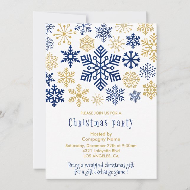 Company Christmas Party  Invite Chic Snowflakes (Front)