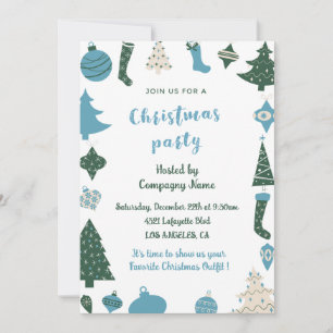 Company Christmas Party  Invite Cute green blue
