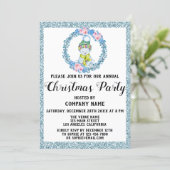 Company Christmas Party Light Blue Glitter Wreath Invitation (Standing Front)