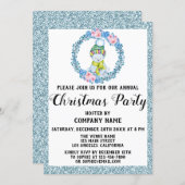 Company Christmas Party Light Blue Glitter Wreath Invitation (Front/Back)