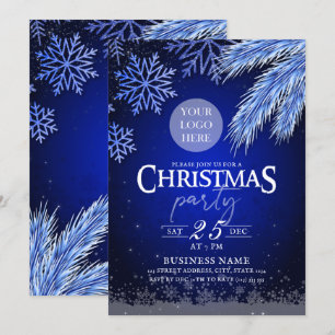 Company Christmas Party Logo Blue Winter Elegant Invitation