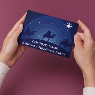Company Christmas Party Three Wisemen Blue Star Postcard