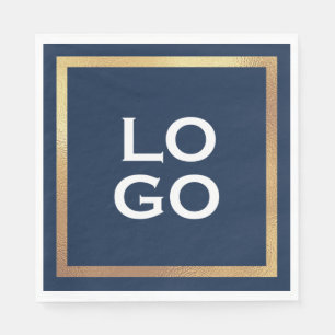 Company Custom Logo & Gold Frame on Navy Blue Napkin
