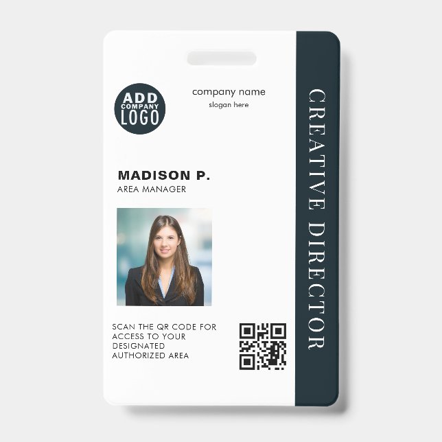 Company Employee ID Custom QR Code Photo Badge (Front)