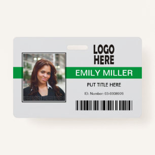 Company employee logo barcode green photo template ID badge