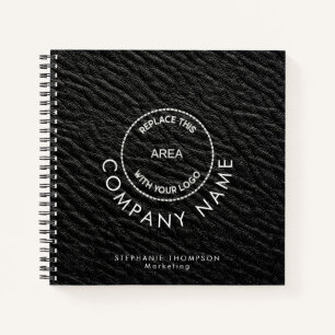 Company Employee Name Logo QR Black Faux Leather  Notebook