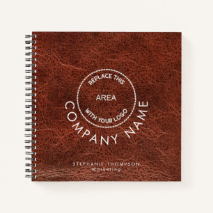 Company Employee Name Logo QR Brown Faux Leather  Notebook