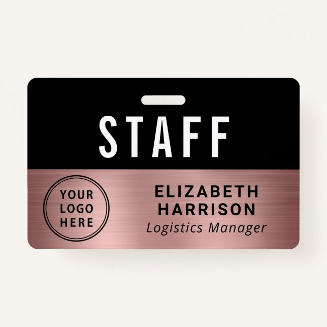 Company Event Logo Staff Employee Rose Gold ID ID Badge (Front)