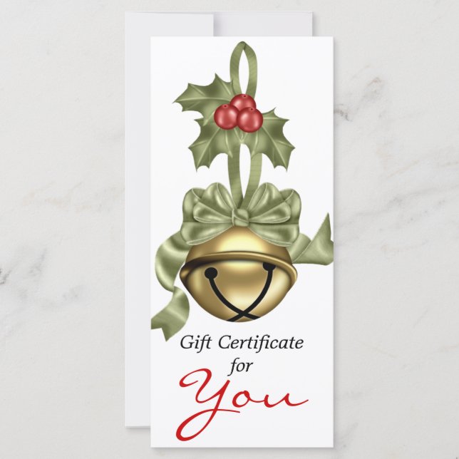 Company Gift Certificate Gold Bell Green Ribbon (Front)