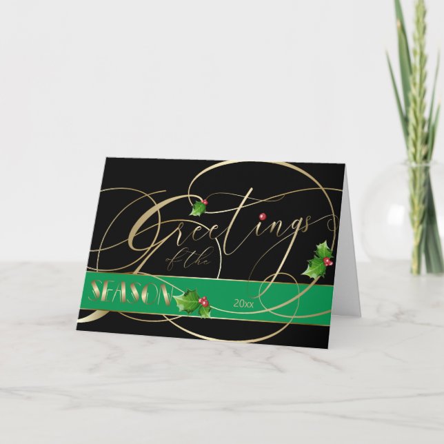 Company Greetings of the Season Gold Calligraphy Card (Front)