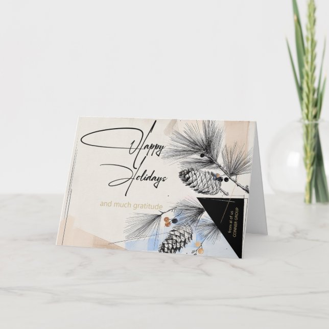 Company Happy Holidays Modern Pinecones  Card (Front)