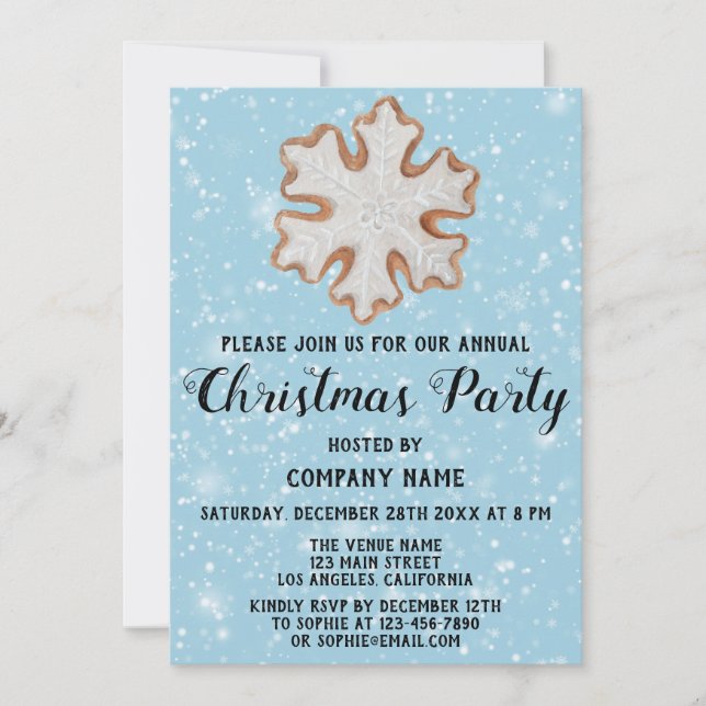 Company Holiday Christmas Party Star Blue Snow Invitation (Front)