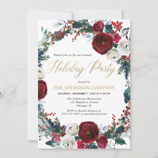 Company Holiday party burgundy gold elegant Invitation (Front)