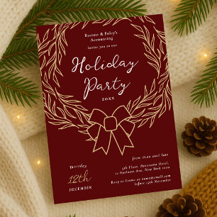 Company Holiday Party Red & Gold Wreath Business Invitation