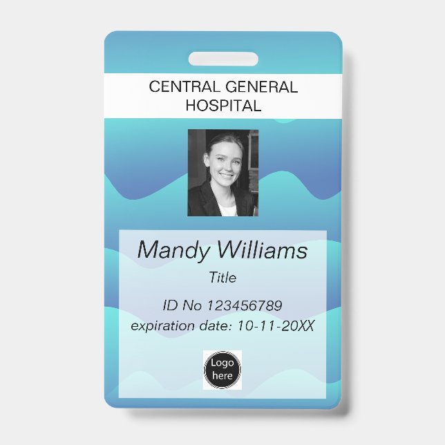 Company ID Employee photo logo blue wave name Badge (Front)